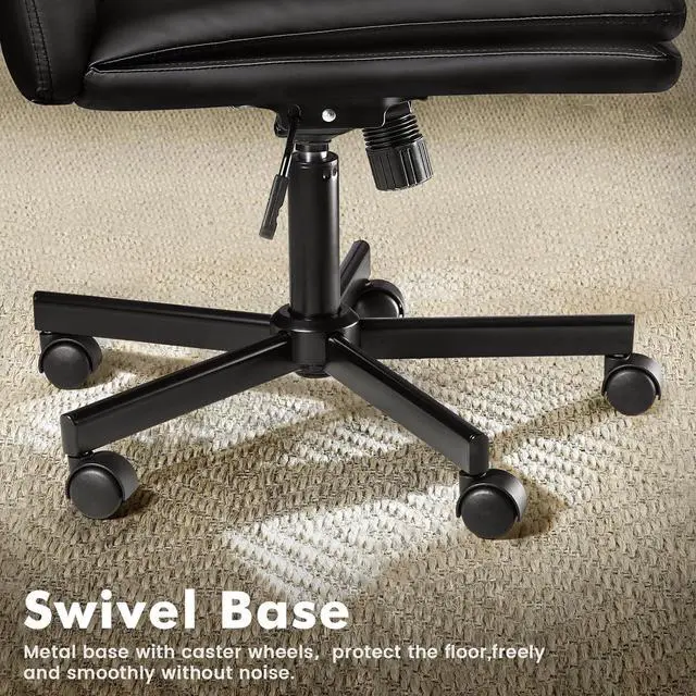 Alt view image 4 of 7 - LEMBERI Armless Office Desk Chair with Wheels,Faux Leather Cross Legged Wide Chairs, Mid Back Swivel Computer Task Chairs for Home Office,Make Up,Small Space,Bed Room, Black