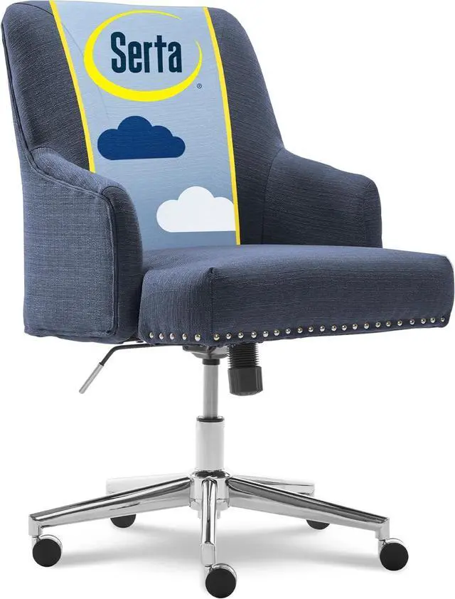 Main image of Serta Leighton Home Office Memory Foam, Height-Adjustable Desk Accent Chair with Chrome-Finished Stainless-Steel Base, Blue