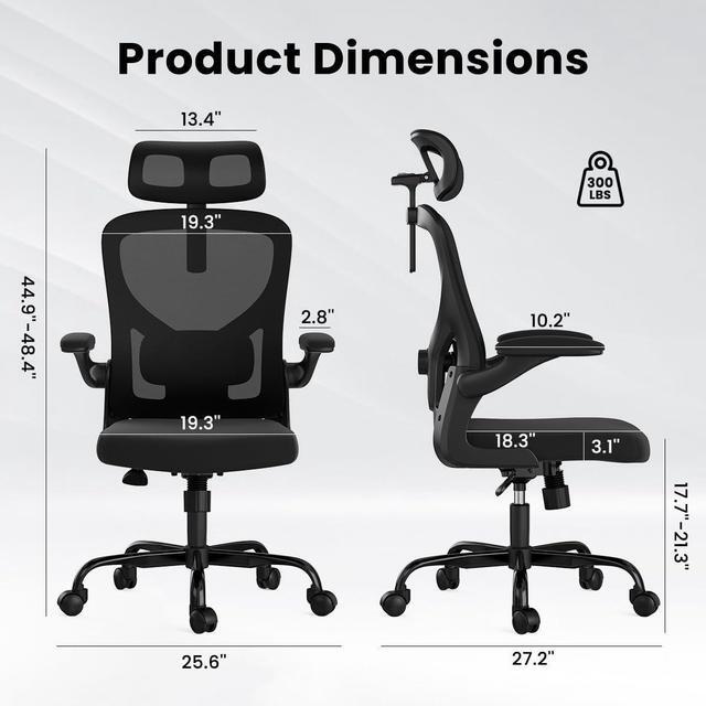 Alt view image 2 of 7 - Soohow Ergonomic Office Chair,Home Office Desk Chair with Adjustable Lumbar Support and Flip-up Armrests,Comfy Computer Desk Chair with Headrest,for Home and Office (Black)
