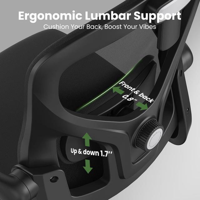 Alt view image 3 of 7 - Soohow Ergonomic Office Chair,Home Office Desk Chair with Adjustable Lumbar Support and Flip-up Armrests,Comfy Computer Desk Chair with Headrest,for Home and Office (Black)