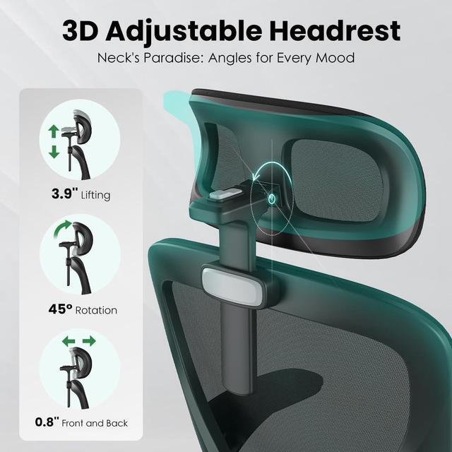 Alt view image 4 of 7 - Soohow Ergonomic Office Chair,Home Office Desk Chair with Adjustable Lumbar Support and Flip-up Armrests,Comfy Computer Desk Chair with Headrest,for Home and Office (Black)