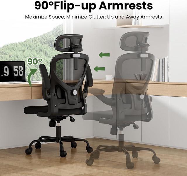 Alt view image 5 of 7 - Soohow Ergonomic Office Chair,Home Office Desk Chair with Adjustable Lumbar Support and Flip-up Armrests,Comfy Computer Desk Chair with Headrest,for Home and Office (Black)
