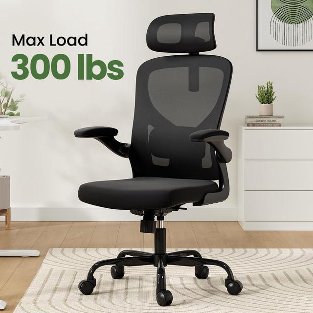 Alt view image 7 of 7 - Soohow Ergonomic Office Chair,Home Office Desk Chair with Adjustable Lumbar Support and Flip-up Armrests,Comfy Computer Desk Chair with Headrest,for Home and Office (Black)