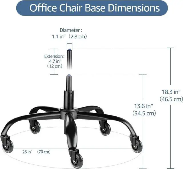 Alt view image 2 of 6 - Sytopia Office Chair Base Replacement Bundles, Heavy Duty 352LBs, Reinforced to Repair Swivel Gaming Chair Bottom Part with 5 Universal Premium Casters and 1 Gas Lift Cylinder(Matte Black)