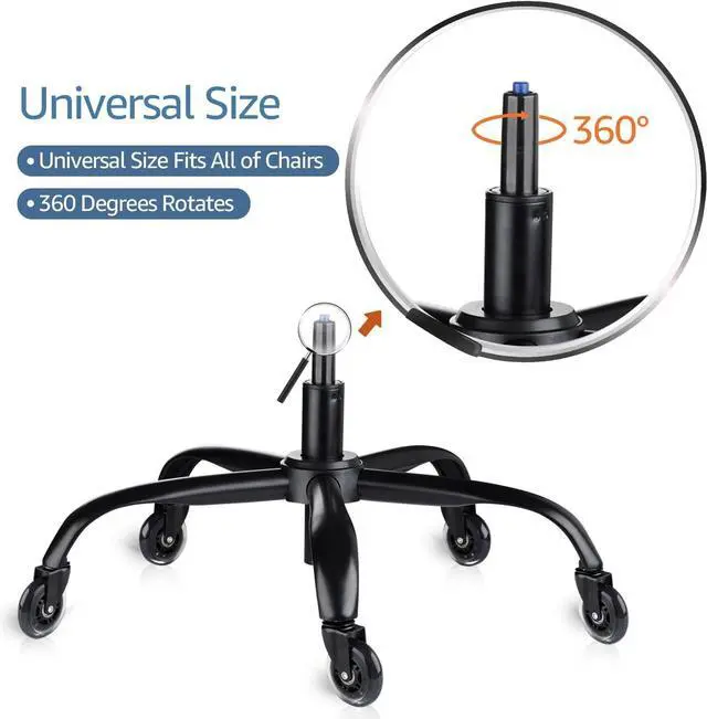 Alt view image 4 of 6 - Sytopia Office Chair Base Replacement Bundles, Heavy Duty 352LBs, Reinforced to Repair Swivel Gaming Chair Bottom Part with 5 Universal Premium Casters and 1 Gas Lift Cylinder(Matte Black)