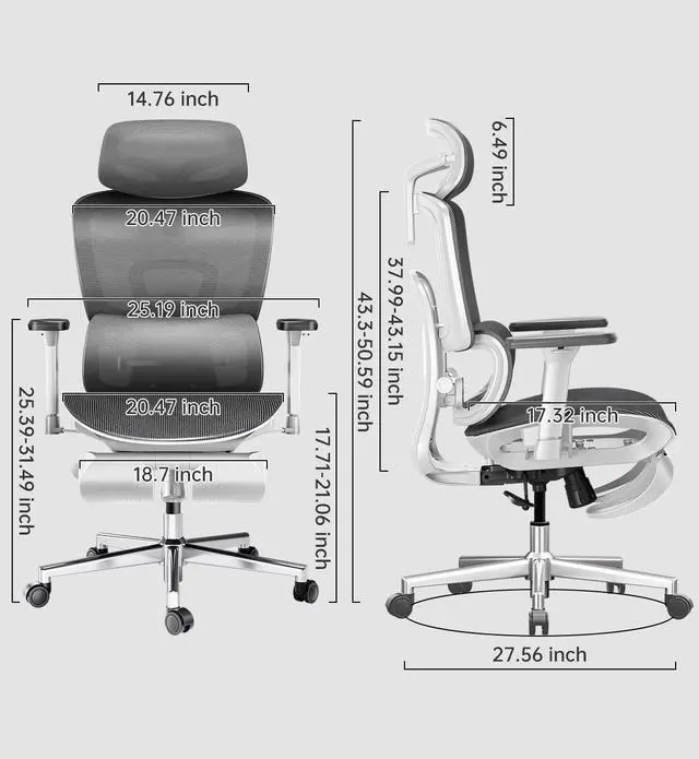 Alt view image 2 of 7 - Hbada Ergonomic Office Chair with 3D Adjustable Armrests, Adjustable Lumbar Support High Back for Computer Chair, Big and Tall Mesh Office Chair, Home Office Desk Chairs White