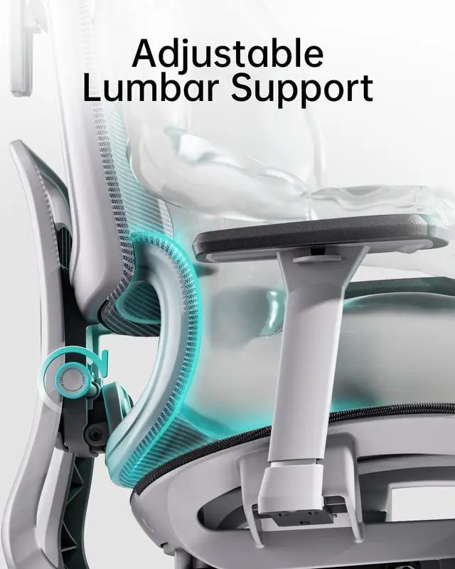 Alt view image 7 of 7 - Hbada Ergonomic Office Chair with 3D Adjustable Armrests, Adjustable Lumbar Support High Back for Computer Chair, Big and Tall Mesh Office Chair, Home Office Desk Chairs White