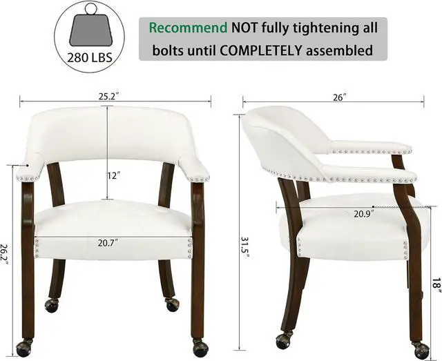Alt view image 3 of 7 - Dining Chair with Casters, Captain's Chairs with Rollers Dinette Sets Poker Chairs with Wheels Kitchen Table Rolling Chairs High Back Chair On Caster (White 318WT)