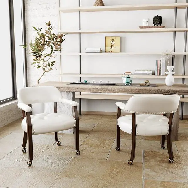 Alt view image 5 of 7 - Dining Chair with Casters, Captain's Chairs with Rollers Dinette Sets Poker Chairs with Wheels Kitchen Table Rolling Chairs High Back Chair On Caster (White 318WT)