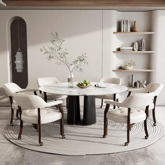 Alt view image 6 of 7 - Dining Chair with Casters, Captain's Chairs with Rollers Dinette Sets Poker Chairs with Wheels Kitchen Table Rolling Chairs High Back Chair On Caster (White 318WT)