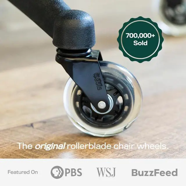 Alt view image 2 of 5 - The Office Oasis Original Rollerblade Office Chair Wheels (As Seen On PBS) - Incredibly Smooth & Quiet Casters - Safe for Hardwood Floors & Carpet - Easy Installation with Universal Fit - Set of 5