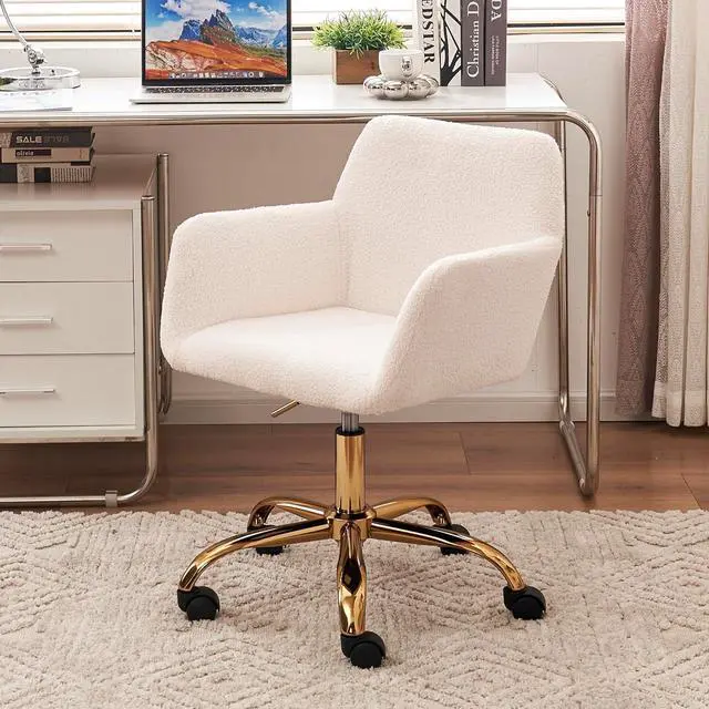Main image of Goujxcy Furry Office Chair - Faux Fur Home Office Swivel Desk Chair, Height Adjustable Rolling Chair for Bedroom, Living Room, Makeup Vanity