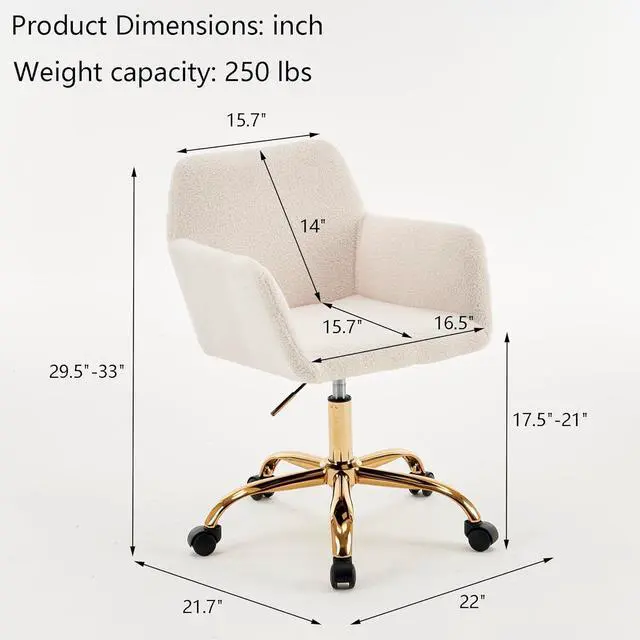 Alt view image 2 of 7 - Goujxcy Furry Office Chair - Faux Fur Home Office Swivel Desk Chair, Height Adjustable Rolling Chair for Bedroom, Living Room, Makeup Vanity