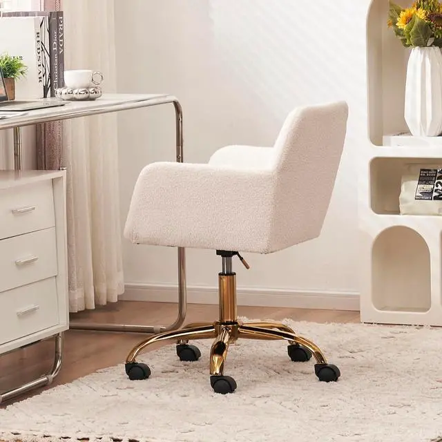 Alt view image 4 of 7 - Goujxcy Furry Office Chair - Faux Fur Home Office Swivel Desk Chair, Height Adjustable Rolling Chair for Bedroom, Living Room, Makeup Vanity