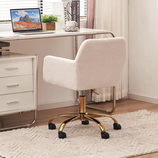 Alt view image 5 of 7 - Goujxcy Furry Office Chair - Faux Fur Home Office Swivel Desk Chair, Height Adjustable Rolling Chair for Bedroom, Living Room, Makeup Vanity