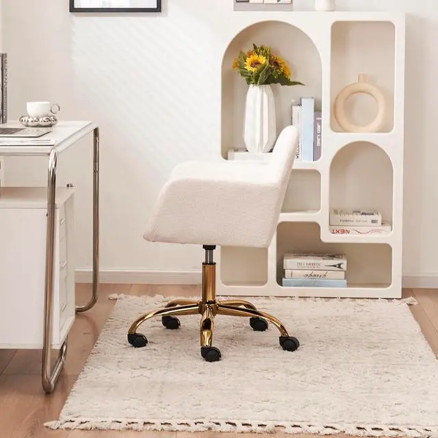 Alt view image 6 of 7 - Goujxcy Furry Office Chair - Faux Fur Home Office Swivel Desk Chair, Height Adjustable Rolling Chair for Bedroom, Living Room, Makeup Vanity