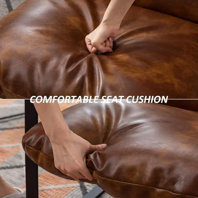 Alt view image 7 of 7 - DUOMAY Mid-Century Accent Chair Armchair, Comfy PU Leather Leisure Chair Lazy Chair with Metal Leg for Living Room Bedroom Office Apartment, Brown