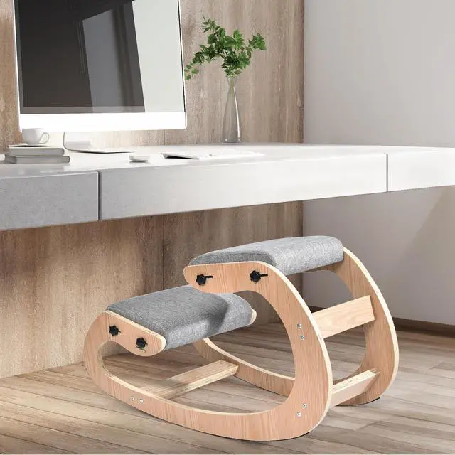 Alt view image 2 of 7 - Kneeling Chair Ergonomic Posture Chair, Wood Adjustable Rocking Knee with Soft Padding, Natural Relief for Neck or Back Pain for Home Office, Max Load 300 lb