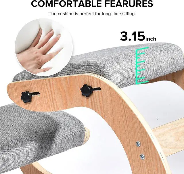 Alt view image 5 of 7 - Kneeling Chair Ergonomic Posture Chair, Wood Adjustable Rocking Knee with Soft Padding, Natural Relief for Neck or Back Pain for Home Office, Max Load 300 lb