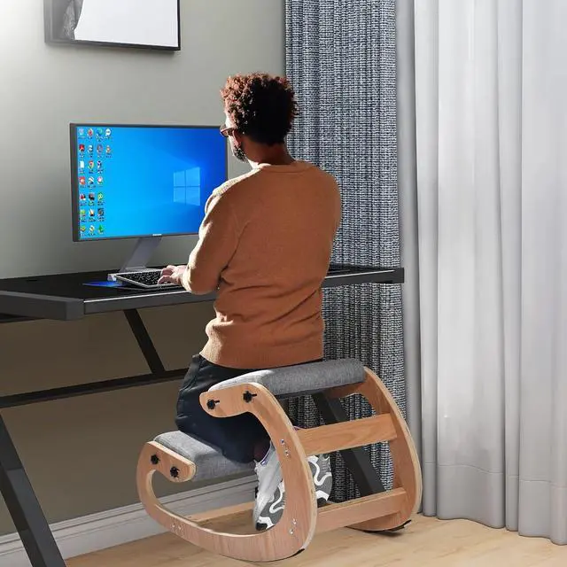 Alt view image 6 of 7 - Kneeling Chair Ergonomic Posture Chair, Wood Adjustable Rocking Knee with Soft Padding, Natural Relief for Neck or Back Pain for Home Office, Max Load 300 lb