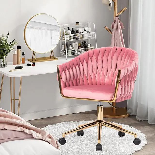 Alt view image 2 of 7 - Velvet Office Chair, Pink Desk Chair Vanity Chairs with Wheels, 360° Swivel Home Office Desk Chair Computer Chairs, Accent Makeup Vanity Chair for Bedroom, Living Room(Pink)