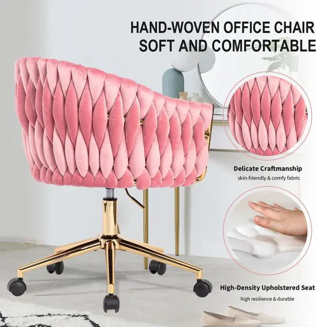 Alt view image 4 of 7 - Velvet Office Chair, Pink Desk Chair Vanity Chairs with Wheels, 360° Swivel Home Office Desk Chair Computer Chairs, Accent Makeup Vanity Chair for Bedroom, Living Room(Pink)