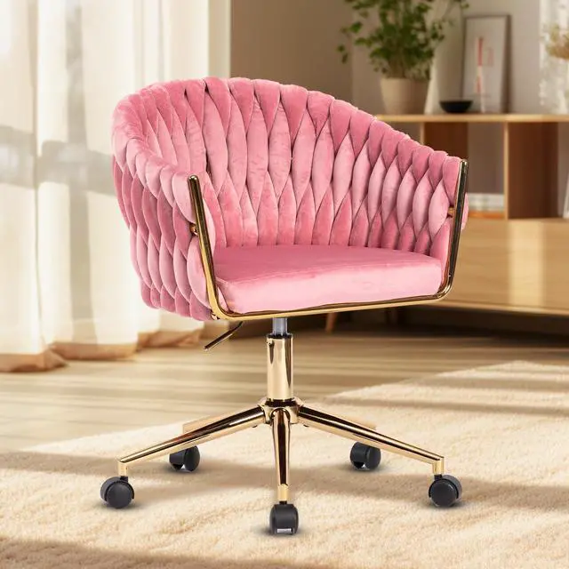 Alt view image 7 of 7 - Velvet Office Chair, Pink Desk Chair Vanity Chairs with Wheels, 360° Swivel Home Office Desk Chair Computer Chairs, Accent Makeup Vanity Chair for Bedroom, Living Room(Pink)