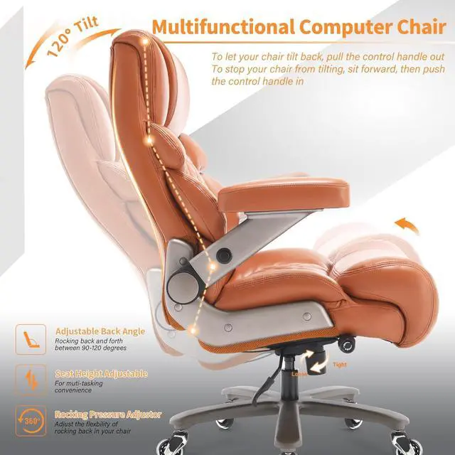 Alt view image 7 of 7 - VUZI 700lbs Big and Tall Office Chair-Large Computer Chair with Adjustable Lumbar Support 3D Flip Arms Plus Size Wheels, High Back Executive Desk Chair, Heavy Duty Metal Base, Thick Padded Wide Seat