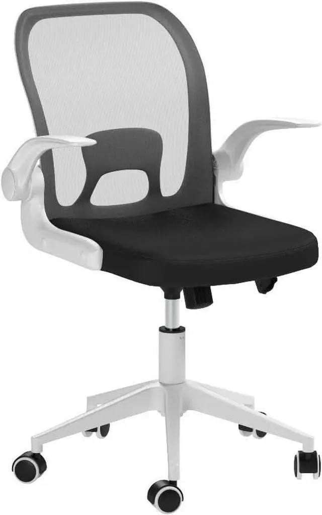 Alt view image 2 of 7 - IPKIG Foldable Office Chair - Home Office Desk Chairs with Wheels and Flip-Up Arms - Foldable Backrest Mesh Computer Chair Adjustable Swivel Rolling Home Executive (White)