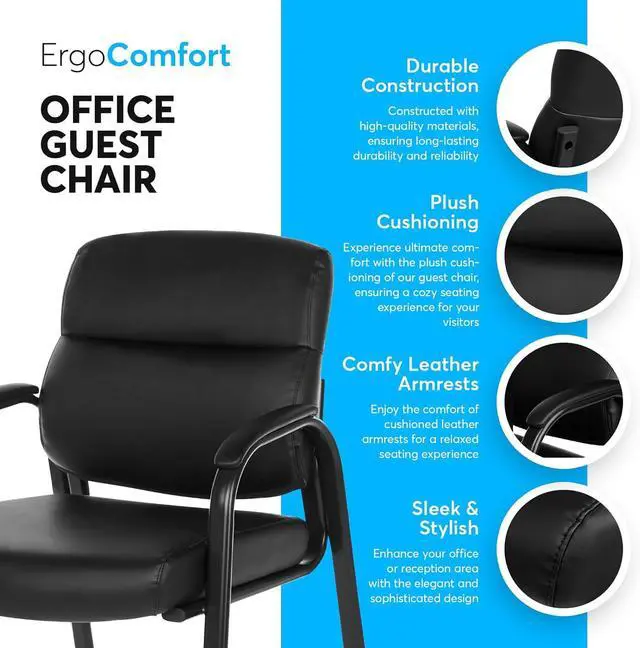 Alt view image 4 of 7 - Leather Guest Chair with Padded Arms, Reception Meeting Conference Waiting Room Lobby Home Desk Big and Tall Executive Office Chair, Black (4 Pack) by DT