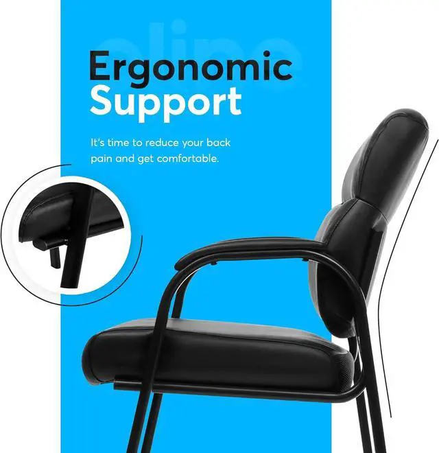 Alt view image 5 of 7 - Leather Guest Chair with Padded Arms, Reception Meeting Conference Waiting Room Lobby Home Desk Big and Tall Executive Office Chair, Black (4 Pack) by DT