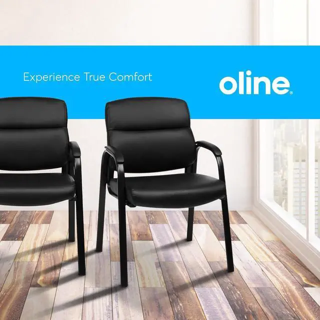 Alt view image 7 of 7 - Leather Guest Chair with Padded Arms, Reception Meeting Conference Waiting Room Lobby Home Desk Big and Tall Executive Office Chair, Black (4 Pack) by DT