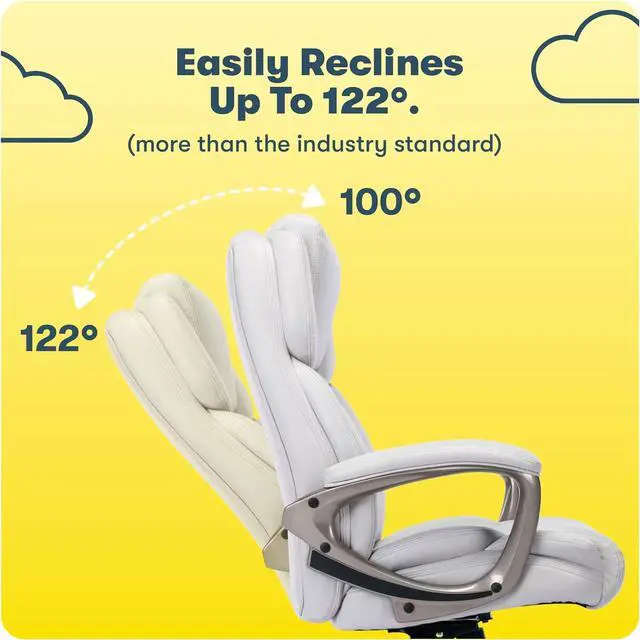 Alt view image 7 of 7 - Serta Garret Executive Office Chair, Ergonomic Mid-Back with Lumbar Support, Semi-Plush Cushion and Body Pillows, Padded Armrests, Swivel Base, Bonded Leather, White