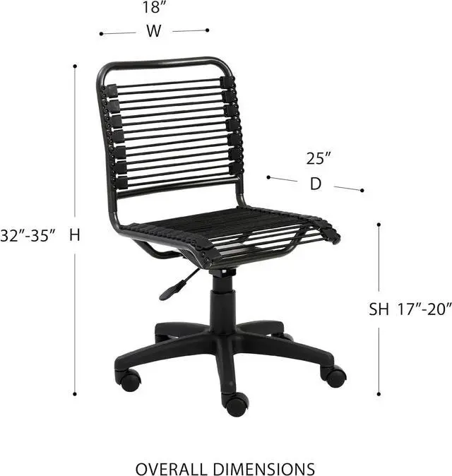 Alt view image 4 of 6 - EURO STYLE Bungie Round Low Back Office Chair in Black with Graphite Black Frame and Base, Non-Tilt, 360° Swivel, Adjustable Height, Suitable for Home and Business