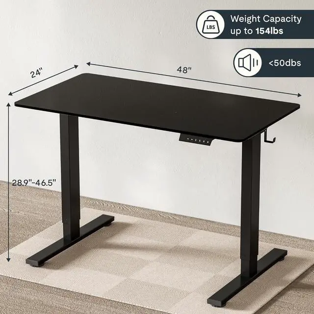 Alt view image 2 of 7 - FLEXISPOT EN1 Whole-Piece Standing Desk 48 x 24 Inches Electric Height Adjustable Desk Sit Stand Desk Home Office Desks (Black Frame + Black Table Top)