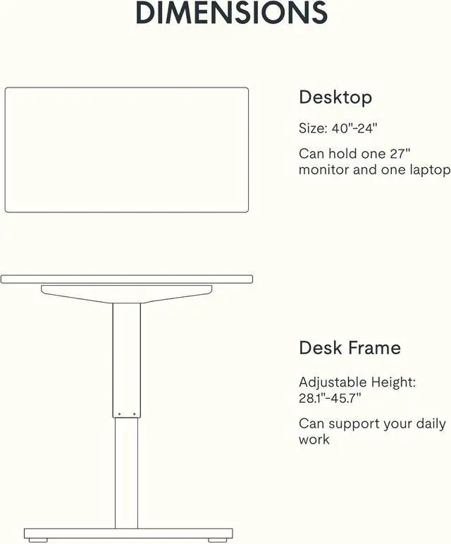 Alt view image 6 of 7 - FLEXISPOT EN1 One-Piece Adjustable Desk 40 x 24 Inches Stand Up Desk Electric Height Adjustable Standing Desk with Seamless Desktop (Silver Frame + 40 inches Natural Top, 2 Packages)