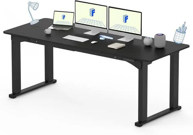 Main image of FLEXISPOT E6Q 4 Legs Standing Desk 78 x 32 Inch Adjustable Height Desk with Splice Board Home Office Sit Stand Up Desk, Black Top + Black Frame