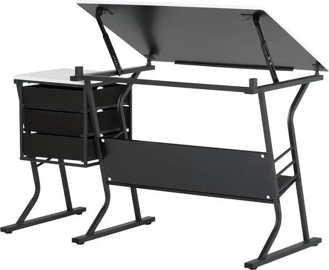 Alt view image 3 of 6 - SD Studio Designs 2 Piece Eclipse Ultra Center/Drawing Table with Stool, Angle Adjustable Top, Storage Shelves, and Drawers