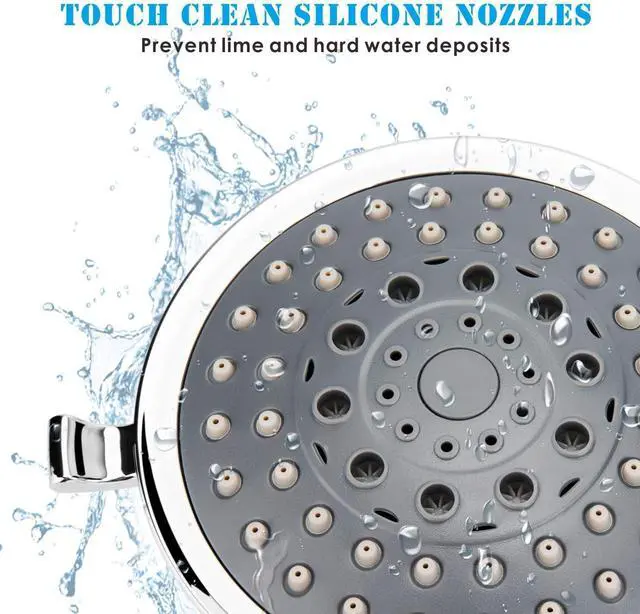 Alt view image 6 of 7 - Voolan High Pressure Shower Head - 4 Inches Rain Showerhead - 5 Spray Settings - Luxury Modern Chrome Look - Perfect Adjustable Replacement for Bathroom Shower Heads