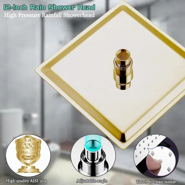 Alt view image 2 of 7 - Rain Shower Head 12 inch (30x30cm) High Flow Large Rainfall Shower Head with Self-cleaning Silicone AISI 304 Waterfall Showerhead Ceiling or Wall Mount Square