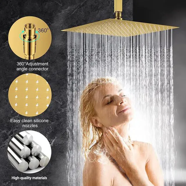 Alt view image 4 of 7 - Rain Shower Head 12 inch (30x30cm) High Flow Large Rainfall Shower Head with Self-cleaning Silicone AISI 304 Waterfall Showerhead Ceiling or Wall Mount Square