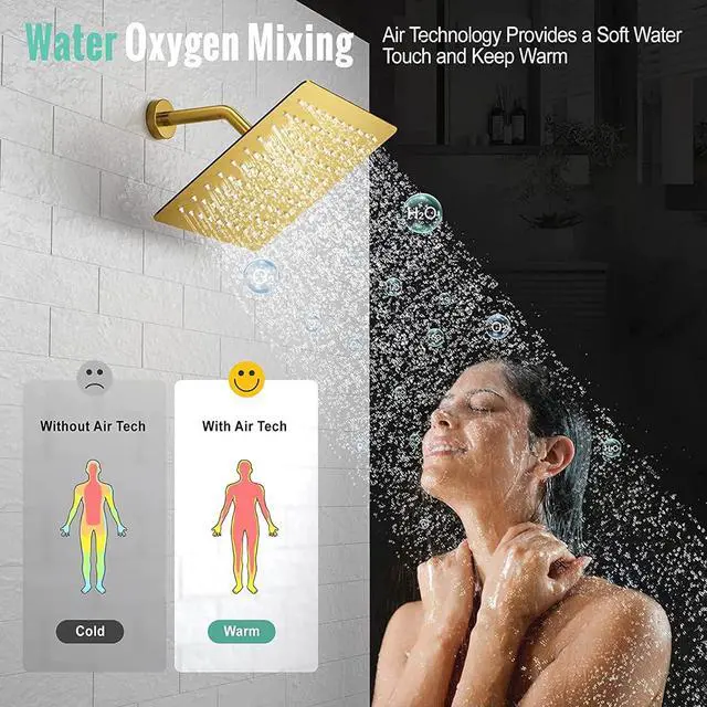 Alt view image 7 of 7 - Rain Shower Head 12 inch (30x30cm) High Flow Large Rainfall Shower Head with Self-cleaning Silicone AISI 304 Waterfall Showerhead Ceiling or Wall Mount Square