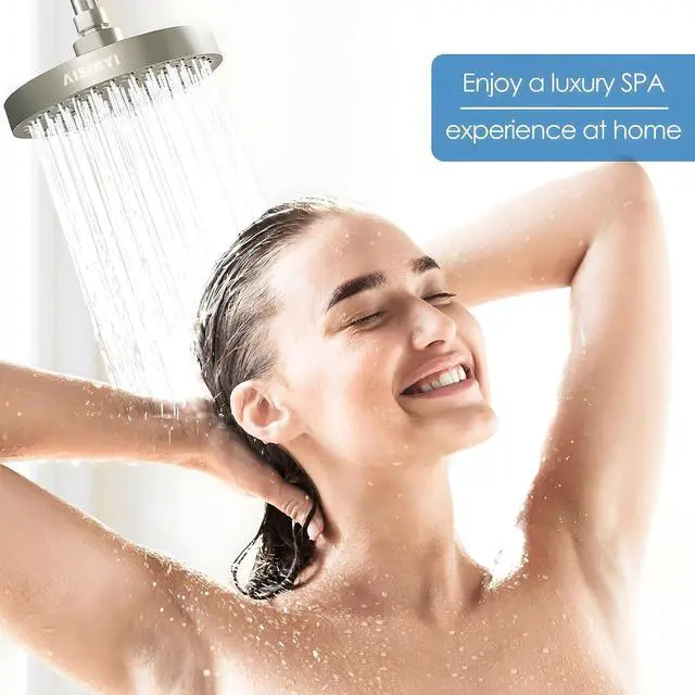 Alt view image 2 of 6 - High Pressure Rainfall Shower Head, 6 Inches Luxury Showerhead with Perfect Adjustable Replacement, Removable Restrictor, Easy Installation for Your Bathroom Shower Heads (Brushed Nickel)