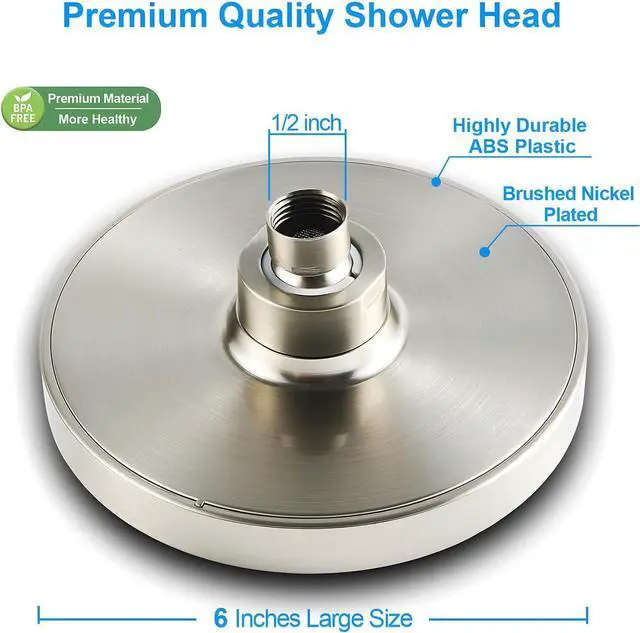 Alt view image 4 of 6 - High Pressure Rainfall Shower Head, 6 Inches Luxury Showerhead with Perfect Adjustable Replacement, Removable Restrictor, Easy Installation for Your Bathroom Shower Heads (Brushed Nickel)