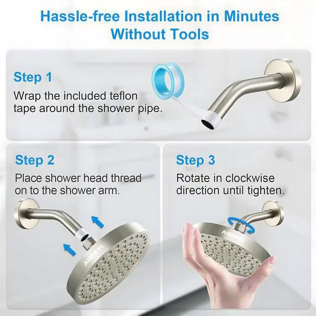 Alt view image 6 of 6 - High Pressure Rainfall Shower Head, 6 Inches Luxury Showerhead with Perfect Adjustable Replacement, Removable Restrictor, Easy Installation for Your Bathroom Shower Heads (Brushed Nickel)