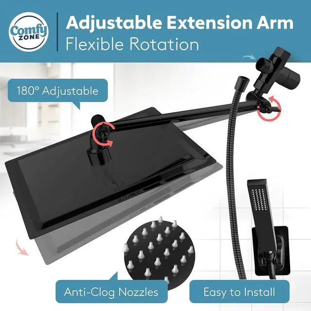 Alt view image 3 of 6 - 10" Rainfall Shower Head with Handheld - High Pressure Shower Heads with Stainless Steel Hose - Rain Shower Head