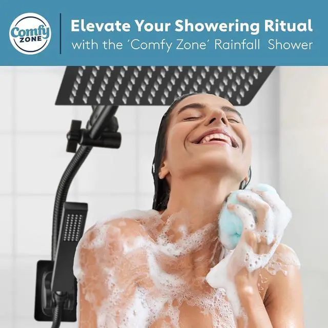 Alt view image 4 of 6 - 10" Rainfall Shower Head with Handheld - High Pressure Shower Heads with Stainless Steel Hose - Rain Shower Head