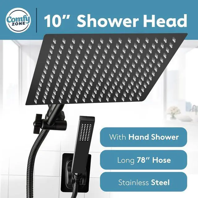 Alt view image 6 of 6 - 10" Rainfall Shower Head with Handheld - High Pressure Shower Heads with Stainless Steel Hose - Rain Shower Head