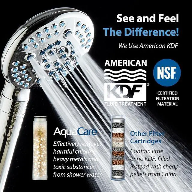 Alt view image 2 of 7 - AquaCare High Pressure 6-way Dual Shower Head Combo with Built-in Filter & Power Wash - Clean Tub, Tile & Pets. Remove Chlorine, Lead & Toxins from Water to Protect Skin, Hair, & Nails. Chrome Finish