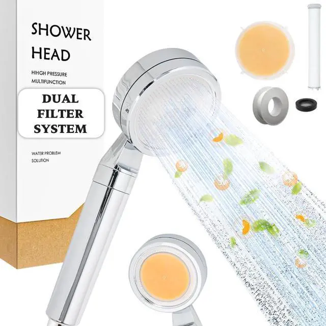 Main image of Dual Filtered Shower Head (Vitamin C & PP Filter) Filter Shower Head, High Pressure, Hard Water, Chlorine Removing, Dual Filtration (Vit-C & PP Filter), Replaceable Filters (Chrome)